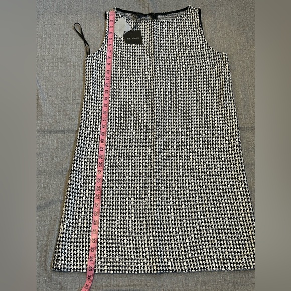 NWT ST. JOHN Sleeveless Ecru White Black Multi Tweed Knit Shift Dress Zip Up M - Picture 13 of 14